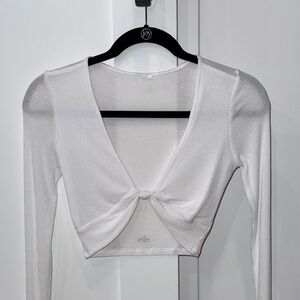 ALO White Long Sleeve Ribbed Top xs